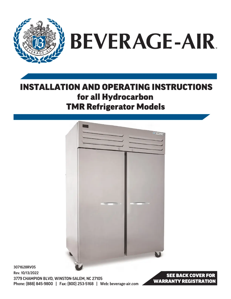 Page 1 de la notice Manuel utilisateur Beverage-Air TMR2HC-1S