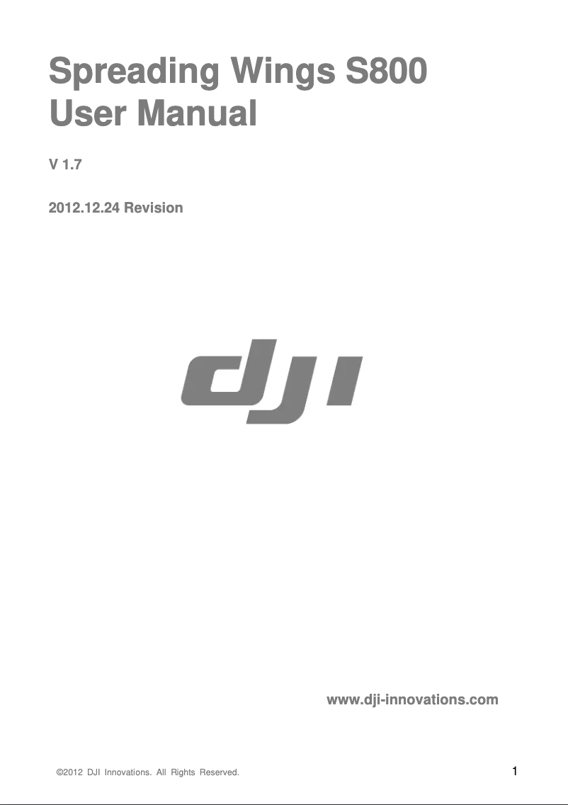 Page 1 de la notice Manuel utilisateur DJI Spreading Wings S800