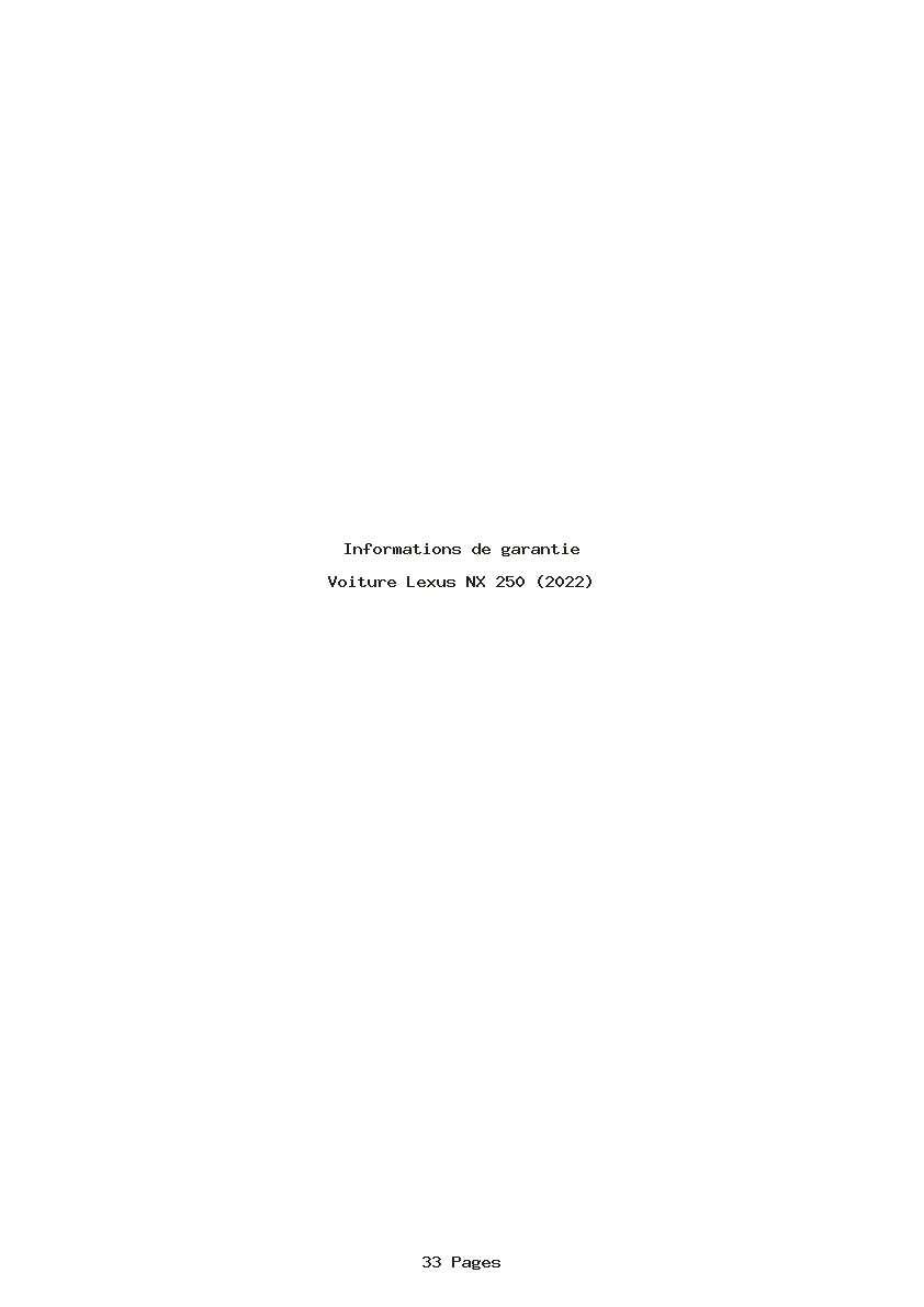 Page 1 de la notice Informations de garantie Lexus NX 250 (2022)