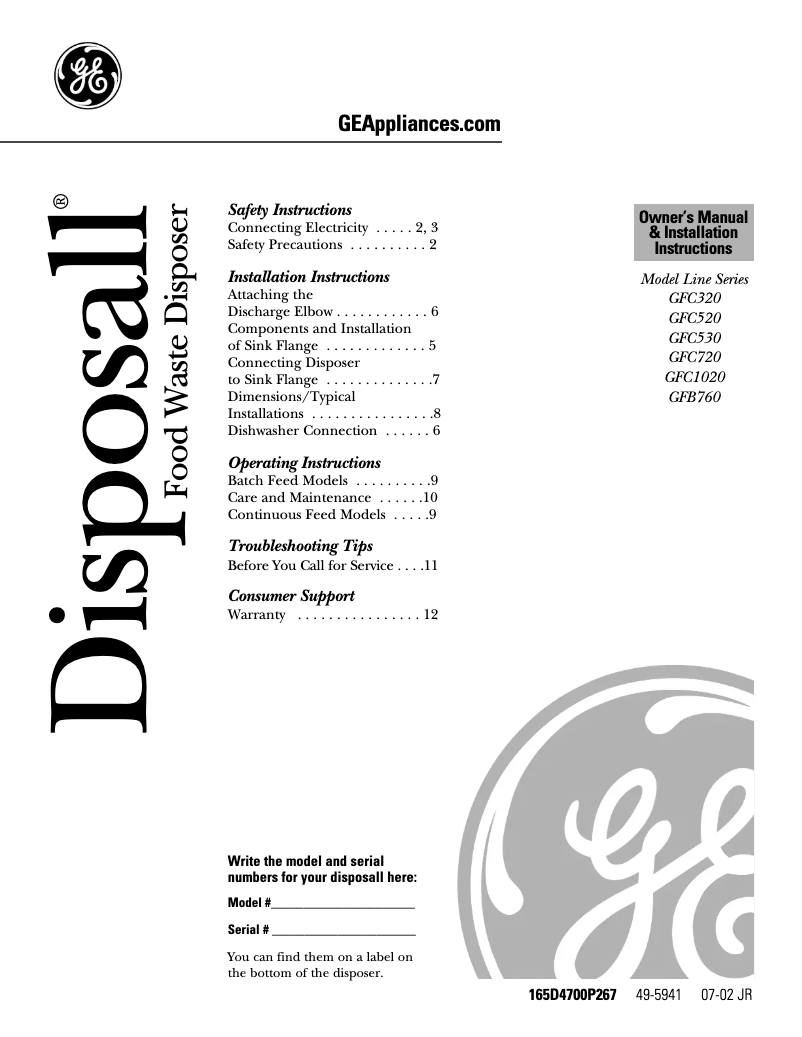 Page n°1 - Manuel utilisateur GE GFC530H