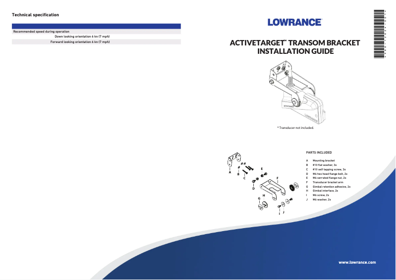 Page 1 de la notice Manuel utilisateur Simrad ActiveTarget Transom Bracket