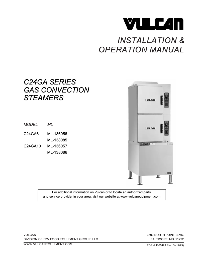 Page 1 de la notice Manuel utilisateur Vulcan C24GA10