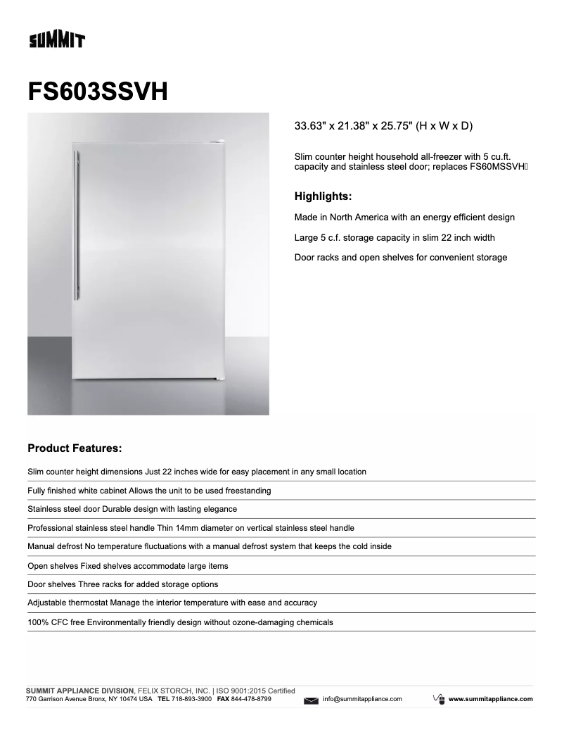 Page 1 de la notice Fiche technique Summit FS603SSVH