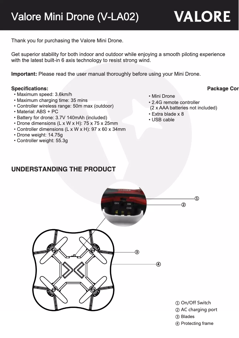 Page 1 de la notice Manuel utilisateur Valore V-LA02