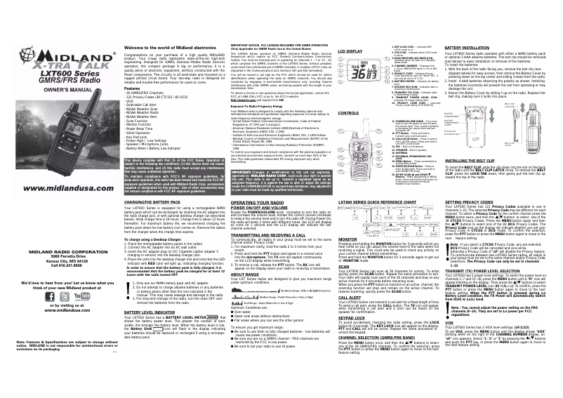 Page 1 de la notice Manuel d'utilisation et d'entretien Midland LXT600VP3