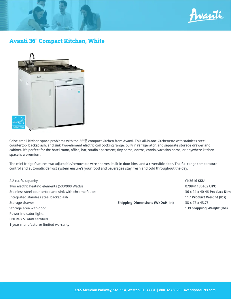 Page 1 de la notice Fiche technique Avanti CK3616