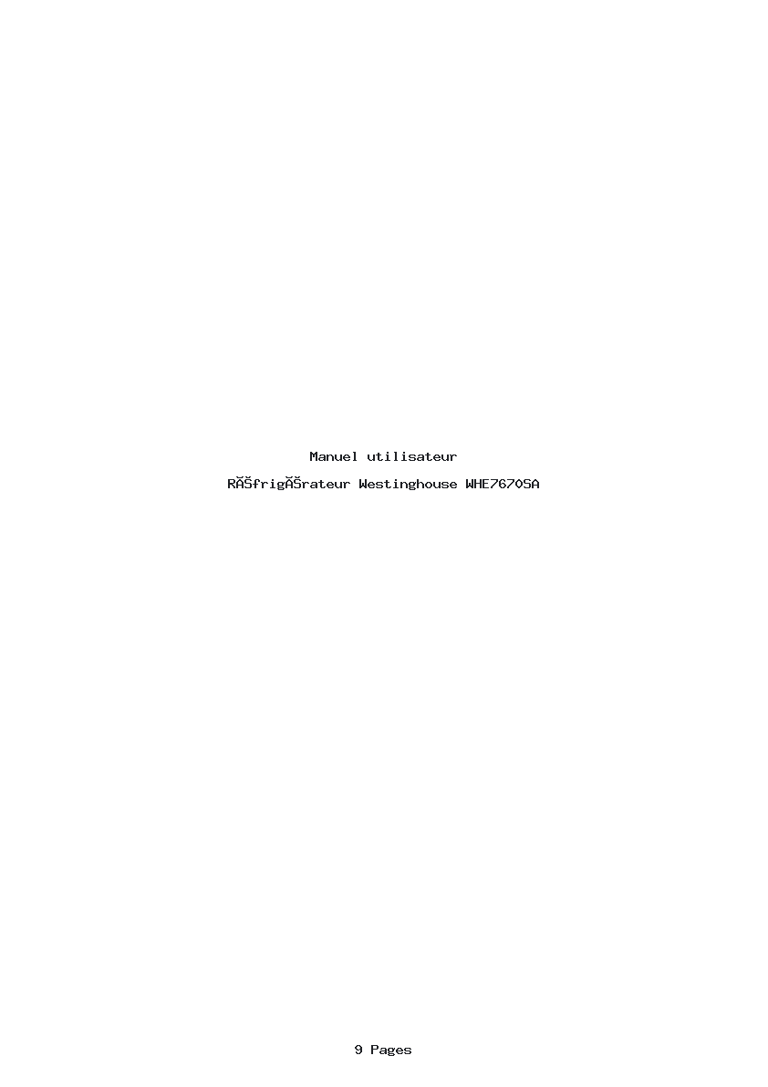 Page 1 de la notice Manuel utilisateur Westinghouse WHE7670SA
