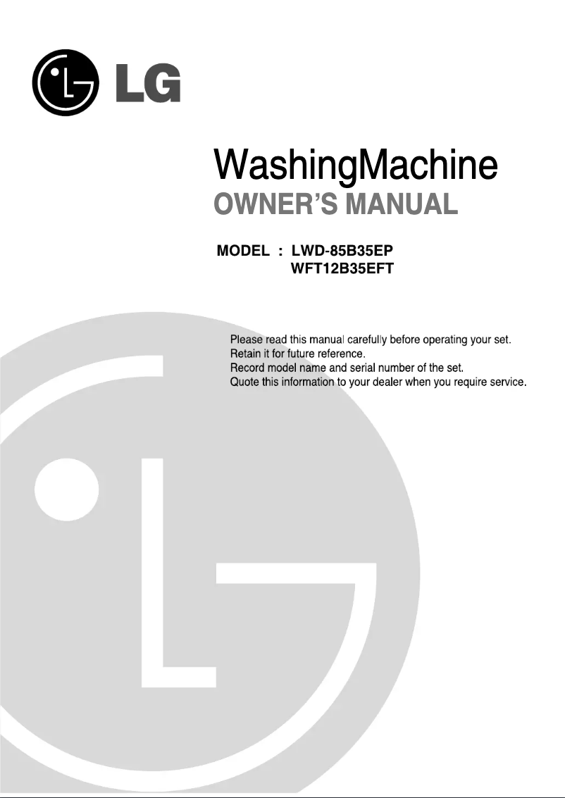 Page 1 de la notice Manuel utilisateur LG WFT85B35EFT