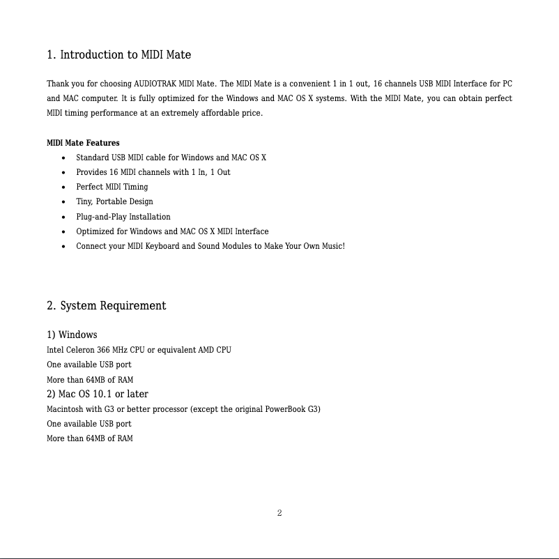 Page 1 de la notice Manuel utilisateur ESI MIDIMATE ESI_MIDIMATE