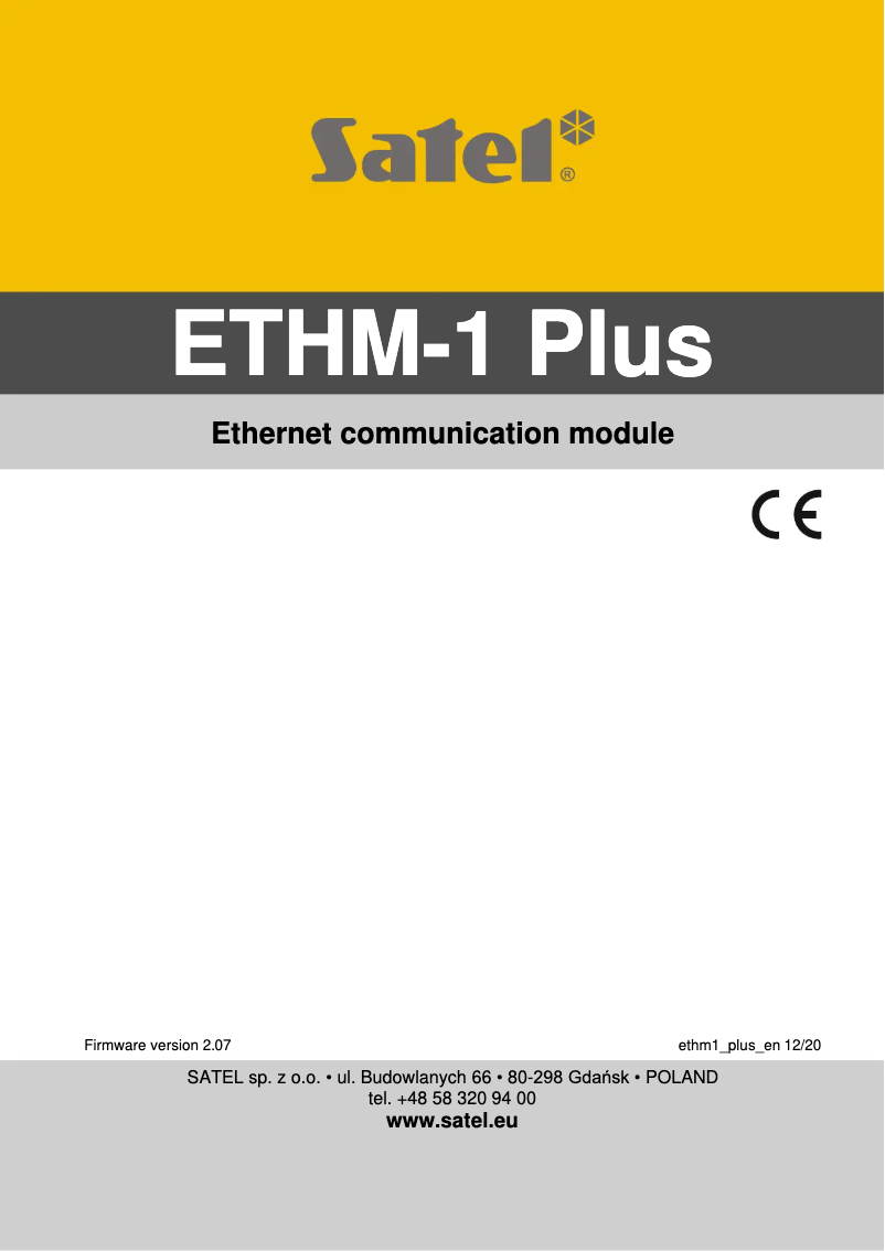 Page 1 of the manual User Manual Satel ETHM-1 Plus