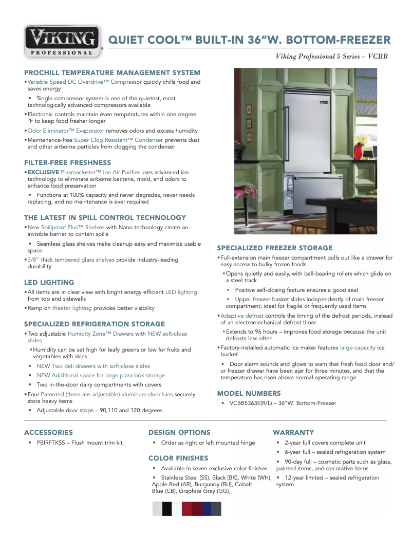 Page 1 de la notice Fiche technique Viking VCBB5363ERCB