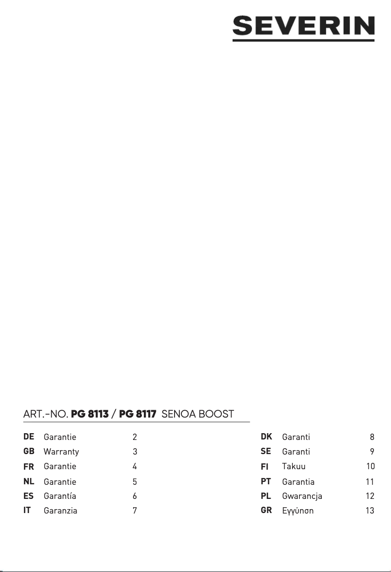 Page 1 de la notice Informations de garantie Severin Senoa Boost PG 8113