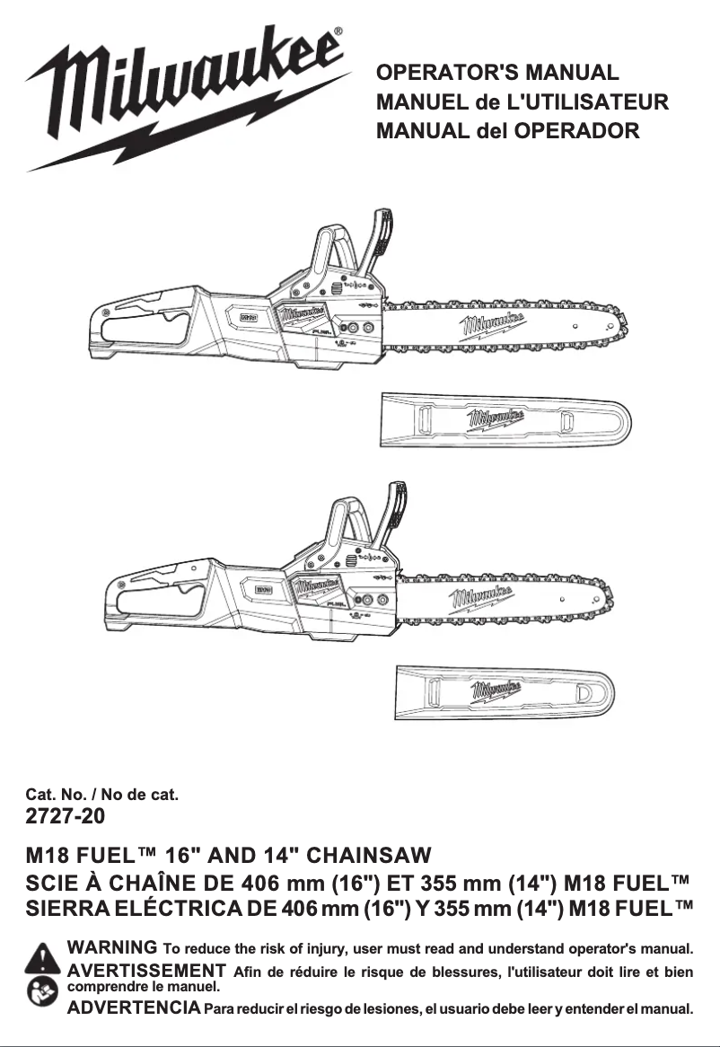 Page 1 de la notice Manuel utilisateur Milwaukee M18 Fuel 2727-21