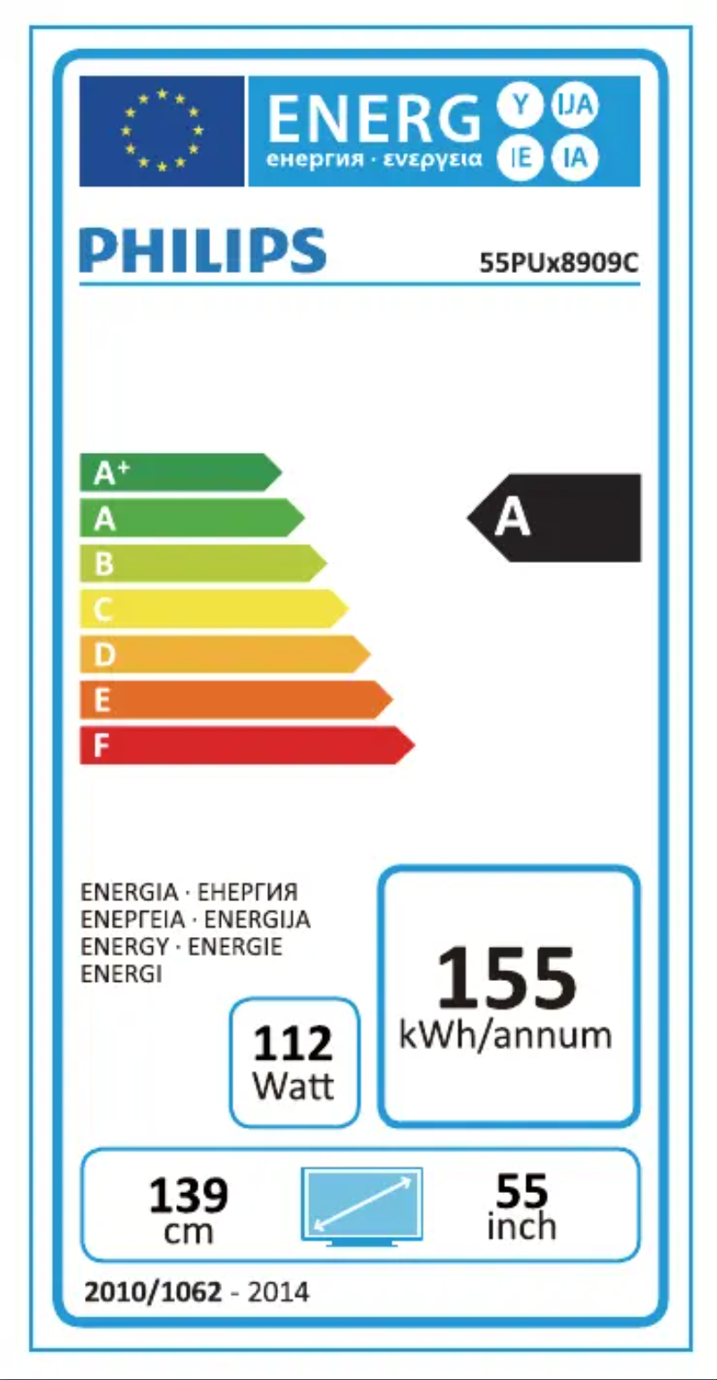 Página 1 del manual Etiqueta energética Philips 8900 Curved series 55PUS8909C