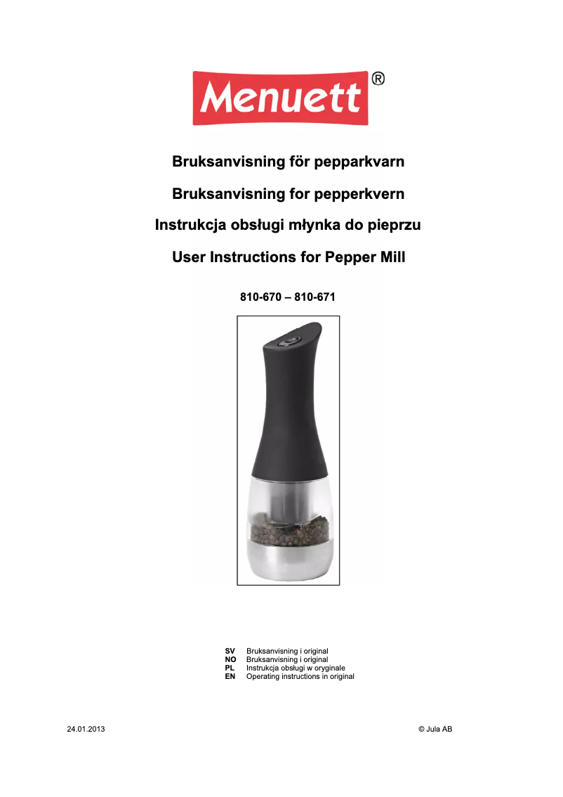 Page 1 de la notice Manuel utilisateur Menuett 810-671