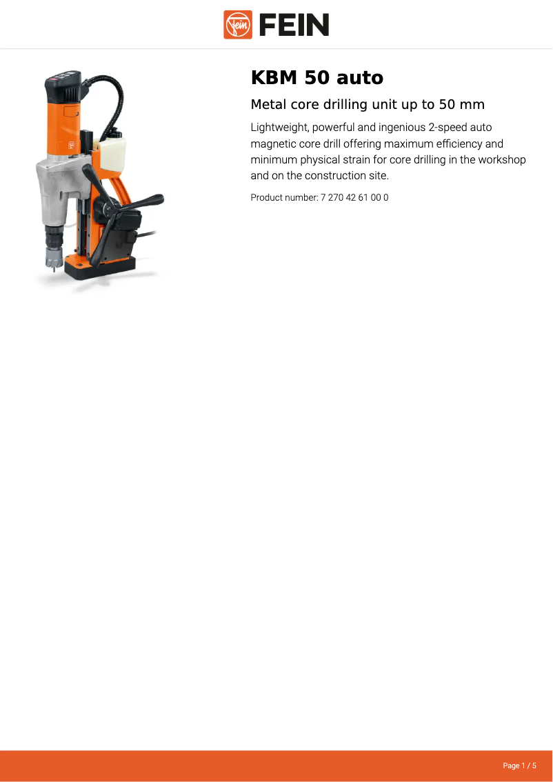 Page 1 de la notice Fiche technique Fein KBM 50 auto