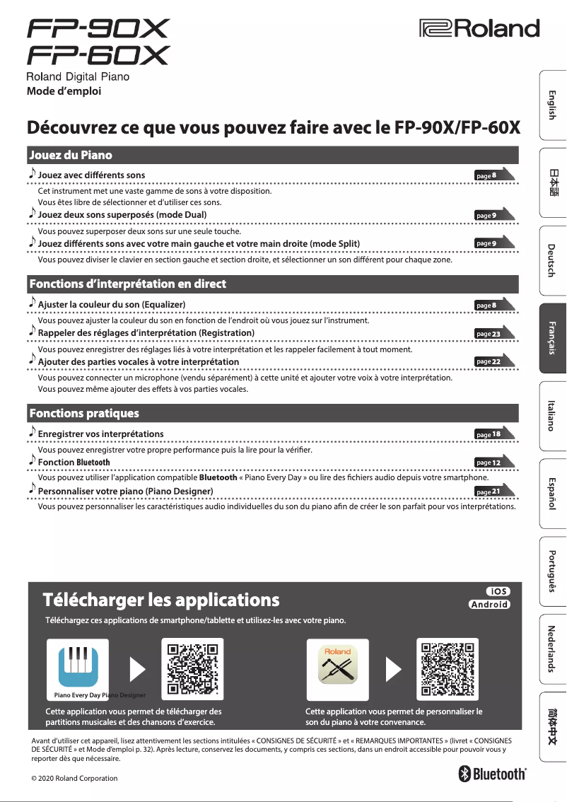 Page 1 de la notice Manuel utilisateur Roland FP-60X