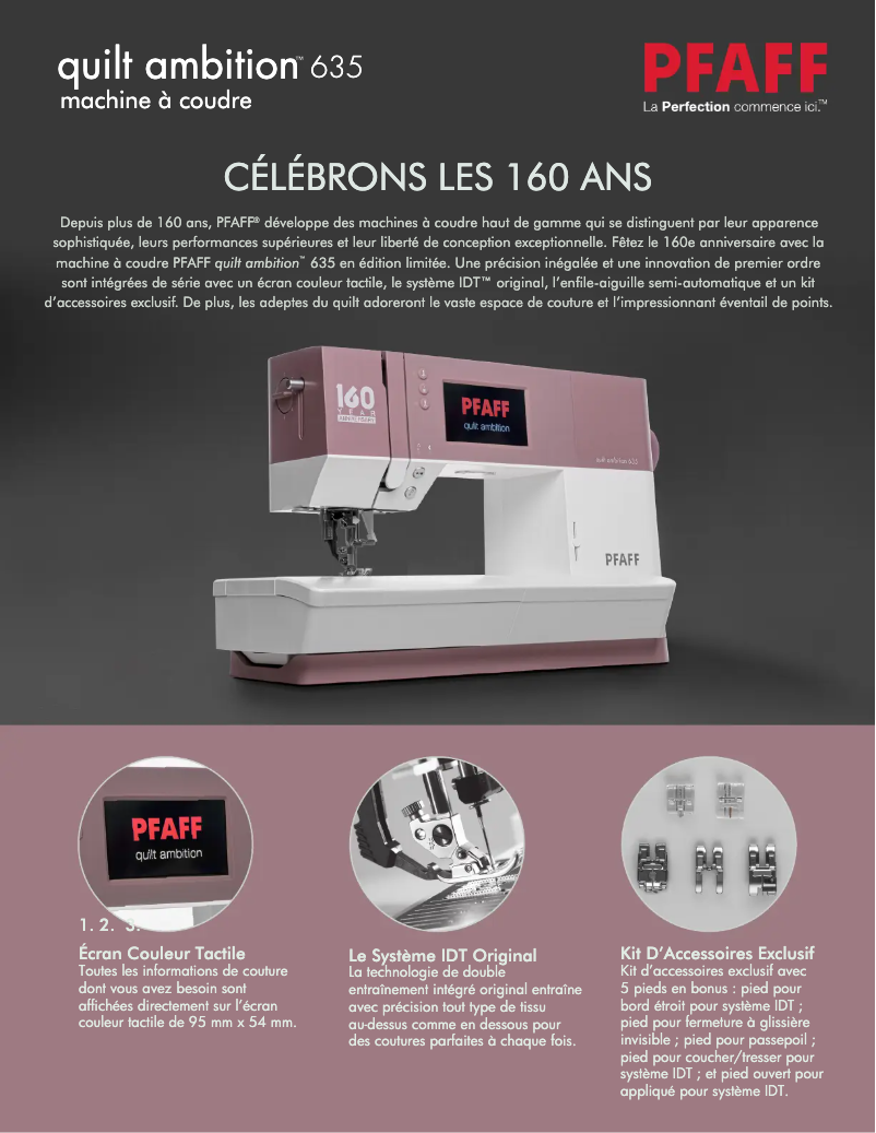 Página 1 del manual Ficha técnica Pfaff Quilt Ambition 635