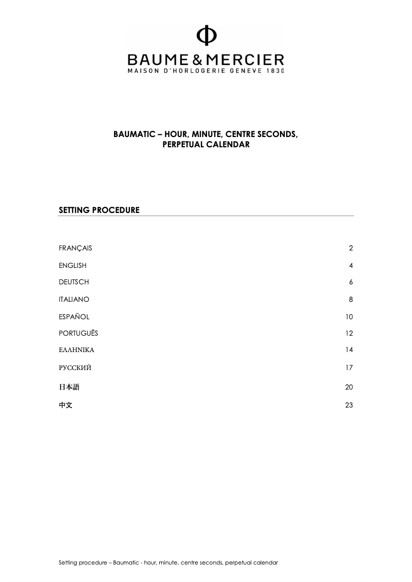 Página 1 del manual Manual de usuario Baume & Mercier Clifton Baumatic 10583