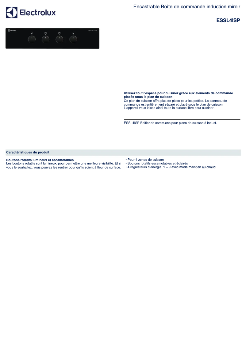 Page 1 de la notice Fiche technique Electrolux ESSL4ISP
