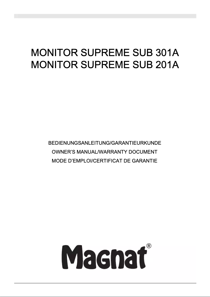 Page 1 of the manual User Manual Magnat Monitor Supreme Sub 201A