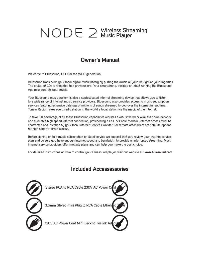 Page 1 de la notice Manuel utilisateur Bluesound NODE 2