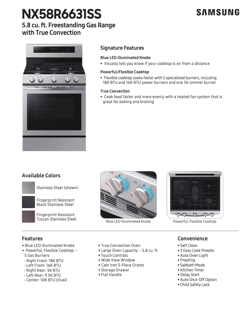 Página 1 del manual Ficha técnica Samsung NX58R6631ST