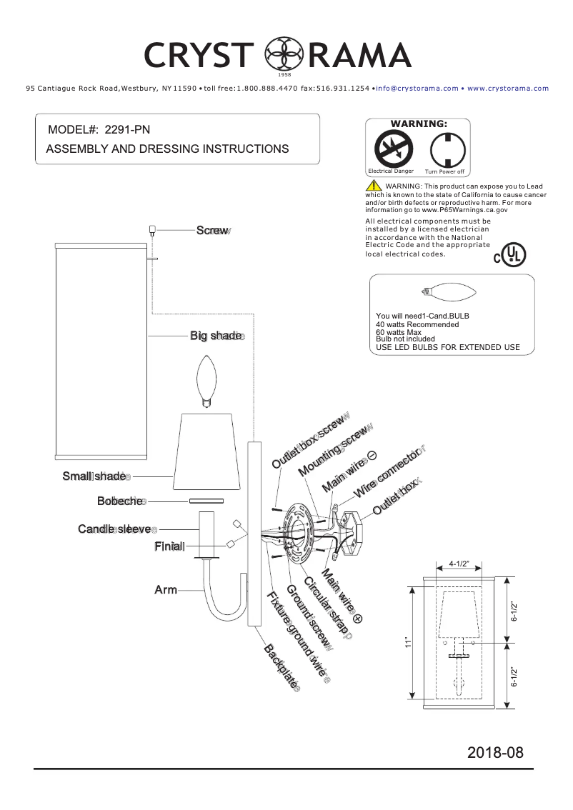 Page 1 de la notice Manuel utilisateur Crystorama Culver 2291-PN