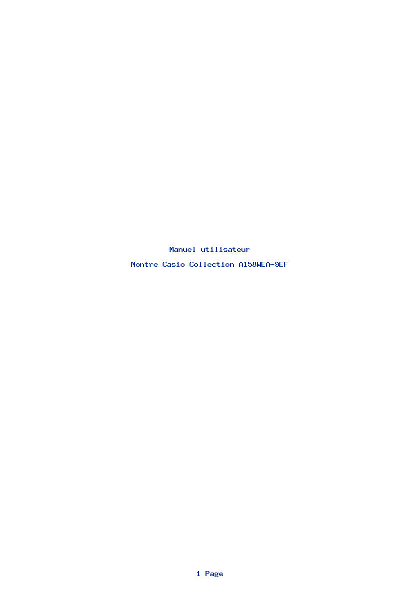 Page 1 de la notice Manuel utilisateur Casio Collection A158WEA-9EF