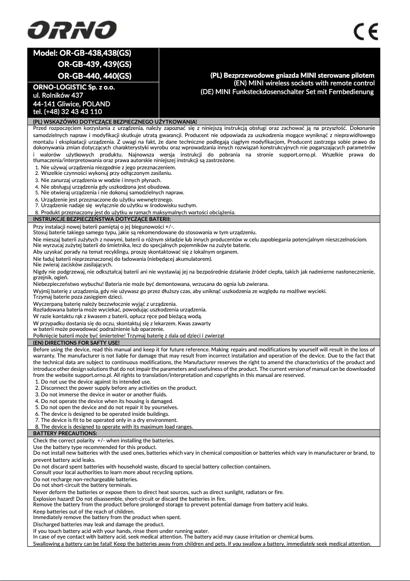 Page 1 de la notice Manuel utilisateur ORNO OR-GB-439