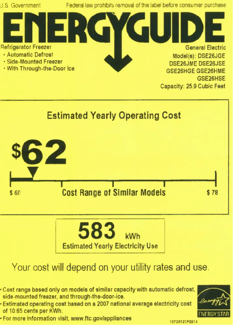 Page 1 of the manual Energy Label GE GSE26HGEBB