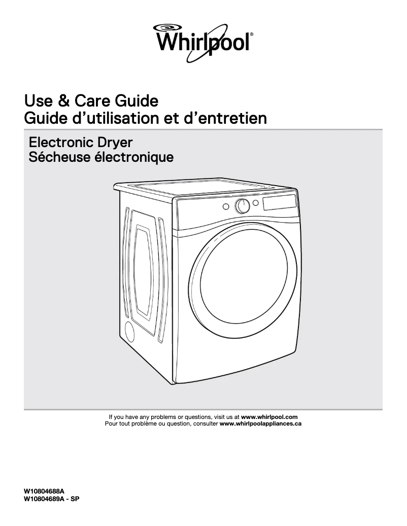 Page 1 de la notice Manuel d'utilisation et d'entretien Whirlpool WED7590F