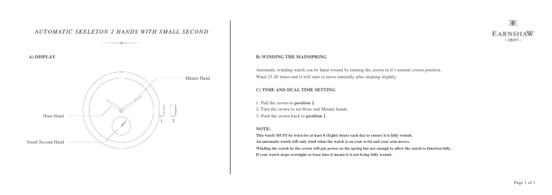 Page 1 de la notice Manuel utilisateur Earnshaw Westminster ES-8041-06