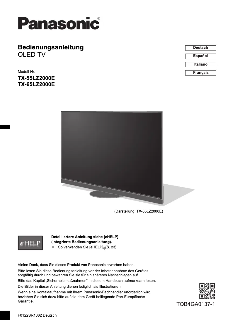 Page 1 de la notice Guide de démarrage rapide Panasonic TX-65LZ2000E