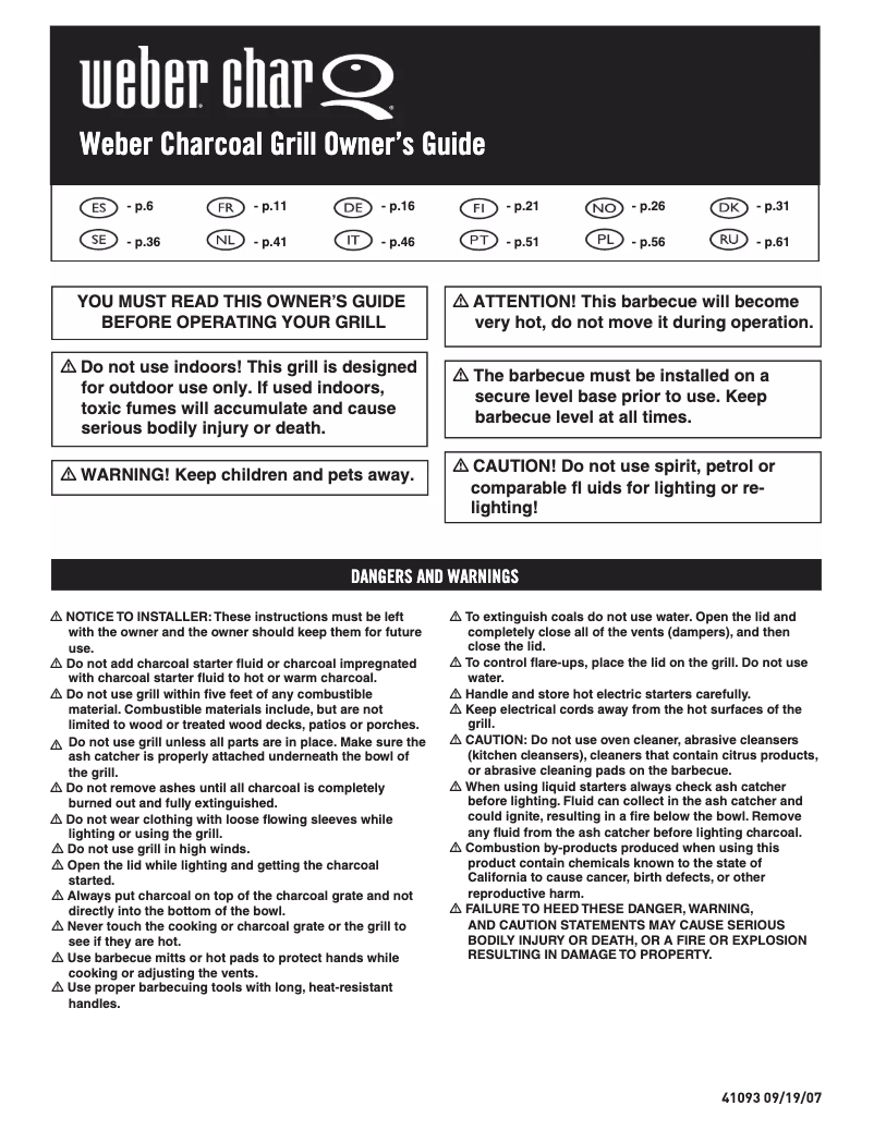 Page 1 de la notice Manuel utilisateur Weber Char Q 260