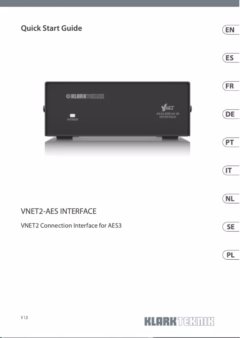 Página 1 del manual Guía de inicio rápido Klark Teknik VNET2-AES Interface