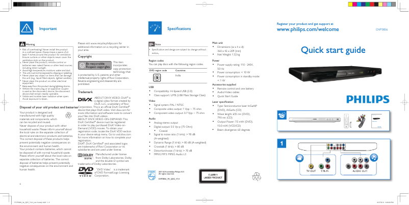 Page n°1 - Manuel utilisateur Philips DVP3856
