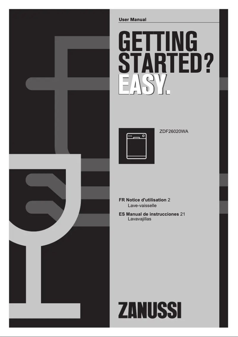 Page 1 de la notice Manuel utilisateur Zanussi ZDF26020WA