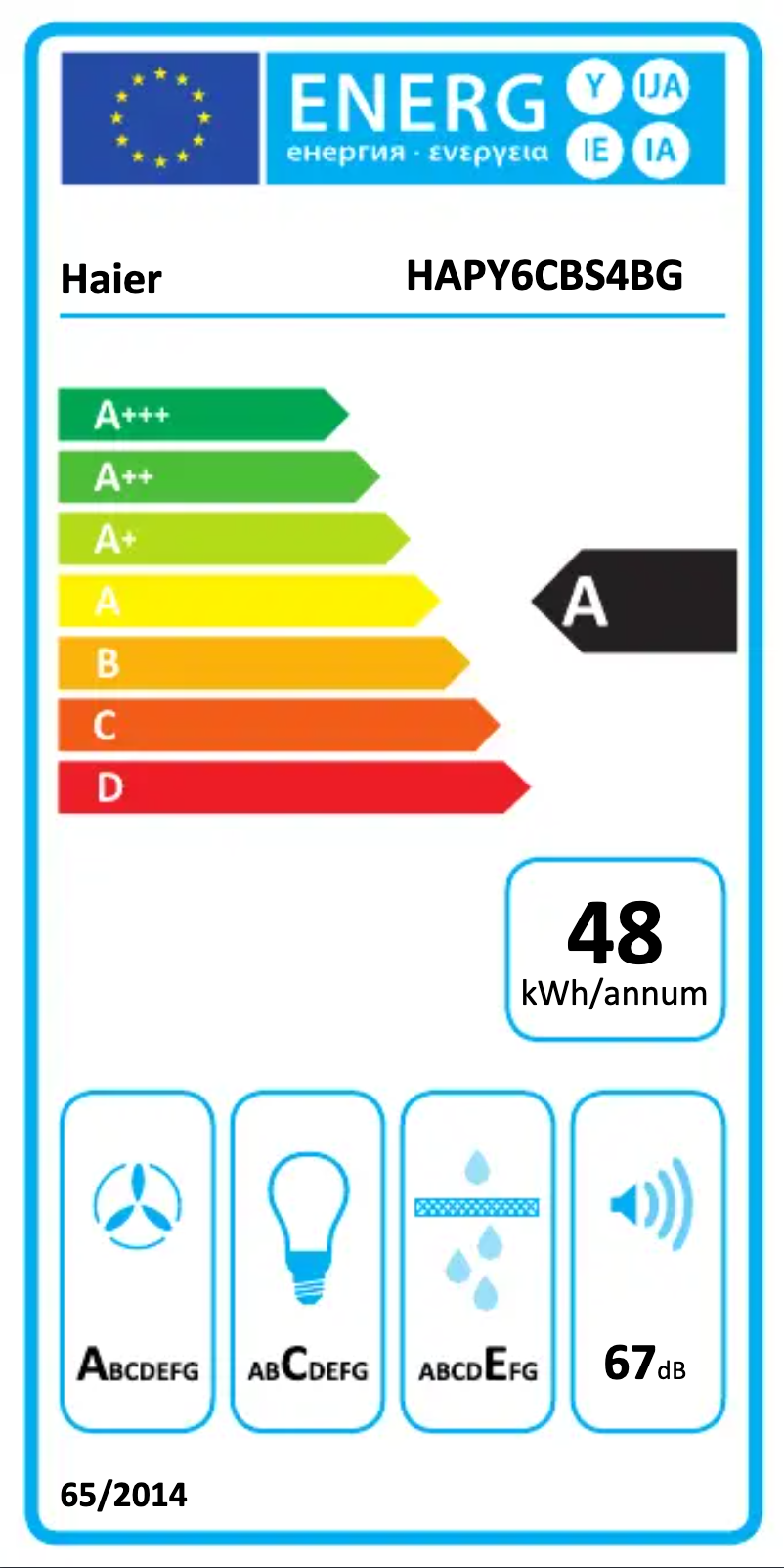 Page 1 of the manual Energy Label Haier HAPY6CBS4BG