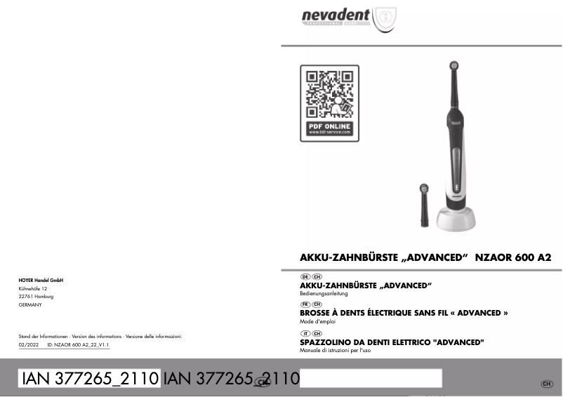 Page 1 de la notice Manuel utilisateur Nevadent NZAOR 600 A2