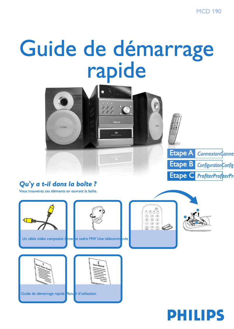 Page 1 de la notice Guide de démarrage rapide Philips MCD190