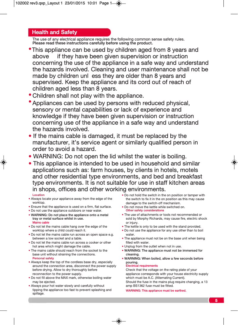 Page 1 de la notice Manuel utilisateur Morphy Richards Retro 102010