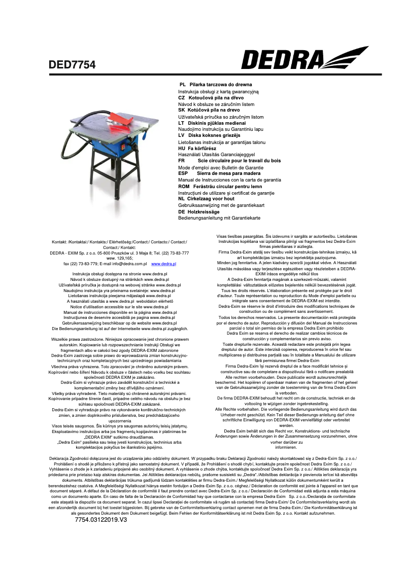 Page 1 de la notice Manuel utilisateur DEDRA DED7754