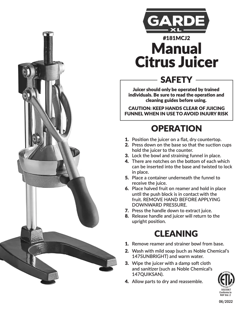 Page 1 de la notice Manuel utilisateur Garde XL 181MCJ2
