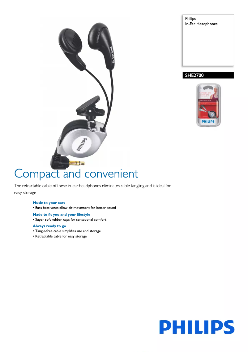 Page 1 de la notice Manuel utilisateur Philips SHE2700