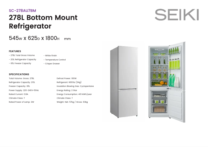 Página 1 del manual Ficha técnica Seiki SC-278AU7BM