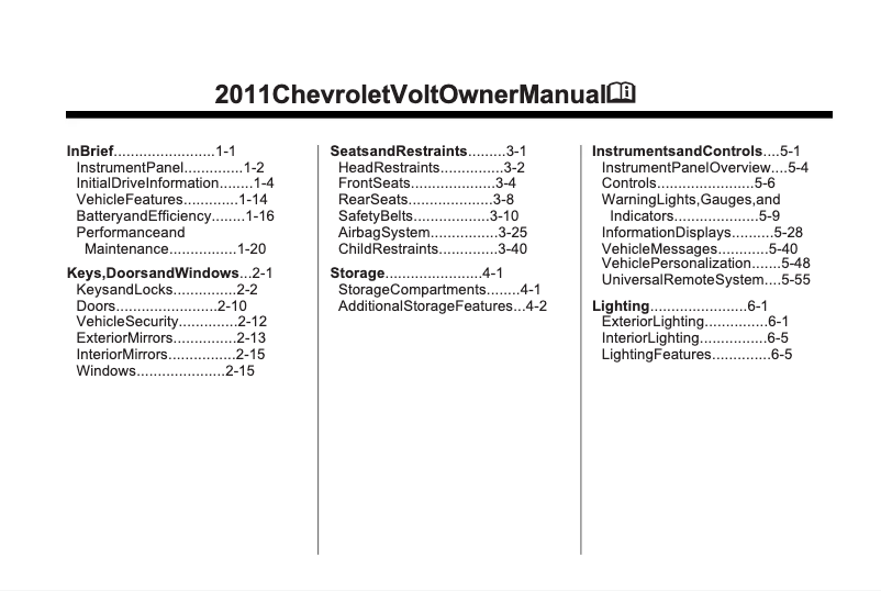 Page 1 de la notice Manuel utilisateur Chevrolet Volt (2011)