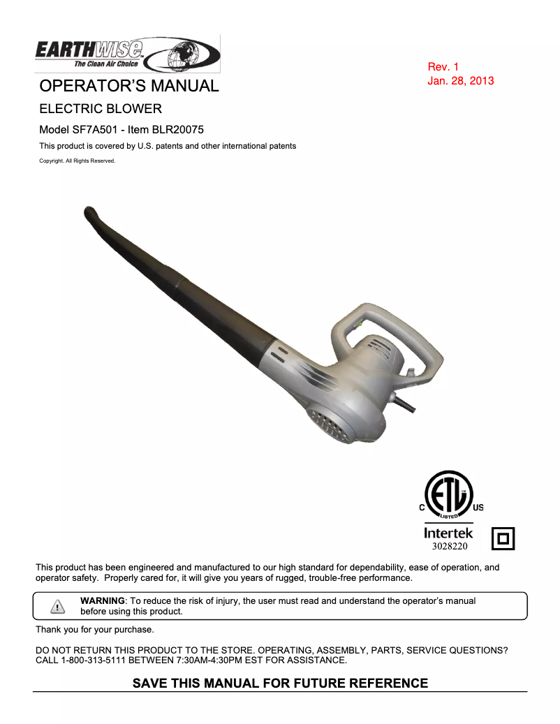 Page 1 de la notice Manuel utilisateur Earthwise BLR20075