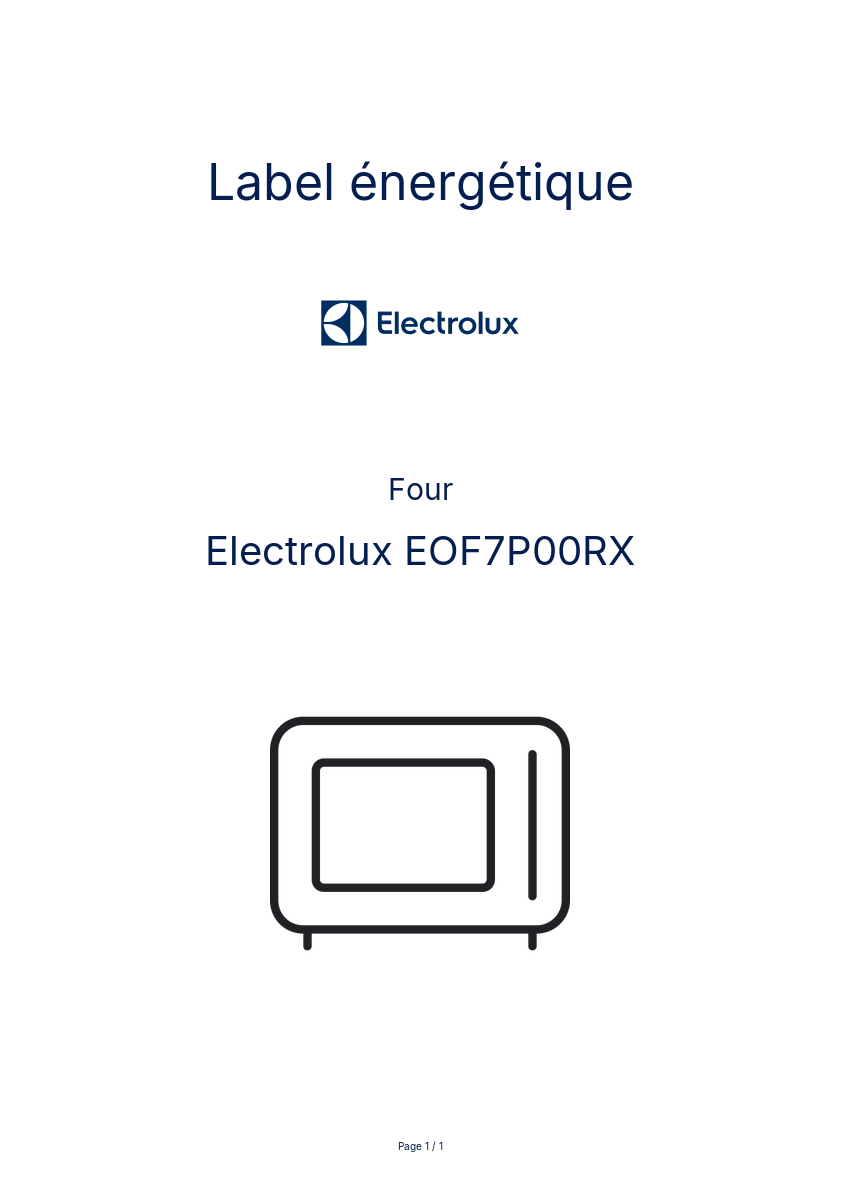 Page 1 de la notice Label énergétique Electrolux EOF7P00RX