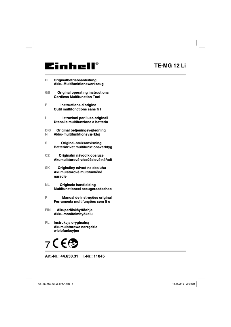 Page 1 de la notice Manuel utilisateur Einhell TE-MG 12 Li